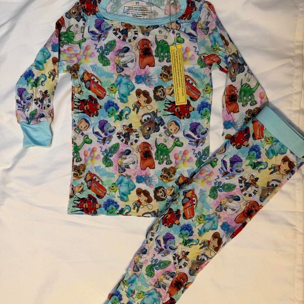 Disney Pixar Character Mashup Bamboo Long Sleeve Pajama Set, 2T #006